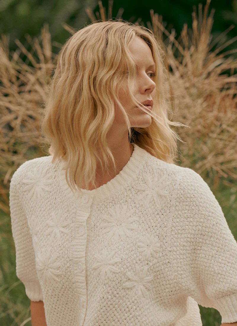 Floral Embroidered Textured Cotton Cardigan - Image 8