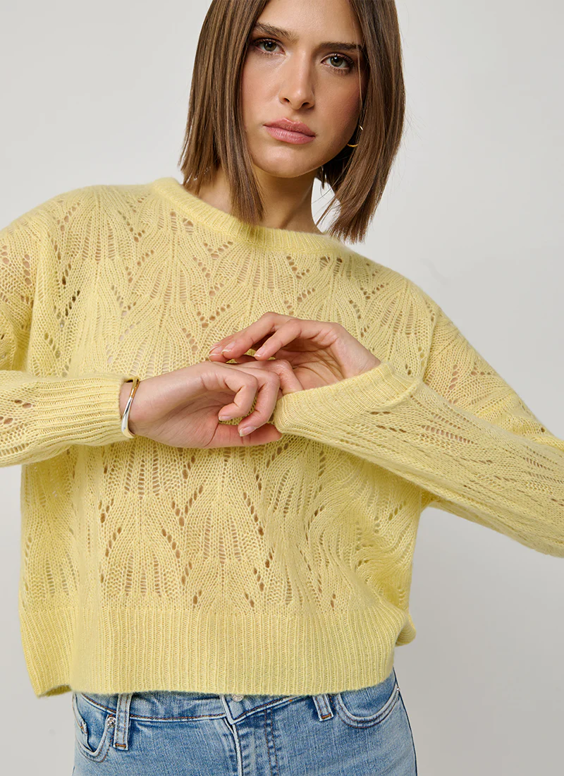 Allover Pointelle Cashmere Long Sleeve Sweater - Image 4