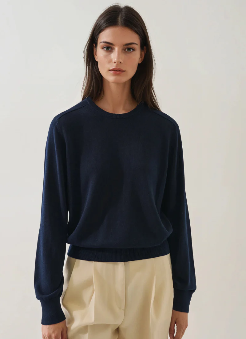 Long Sleeve Lyocell Cashmere Saddle Sweater