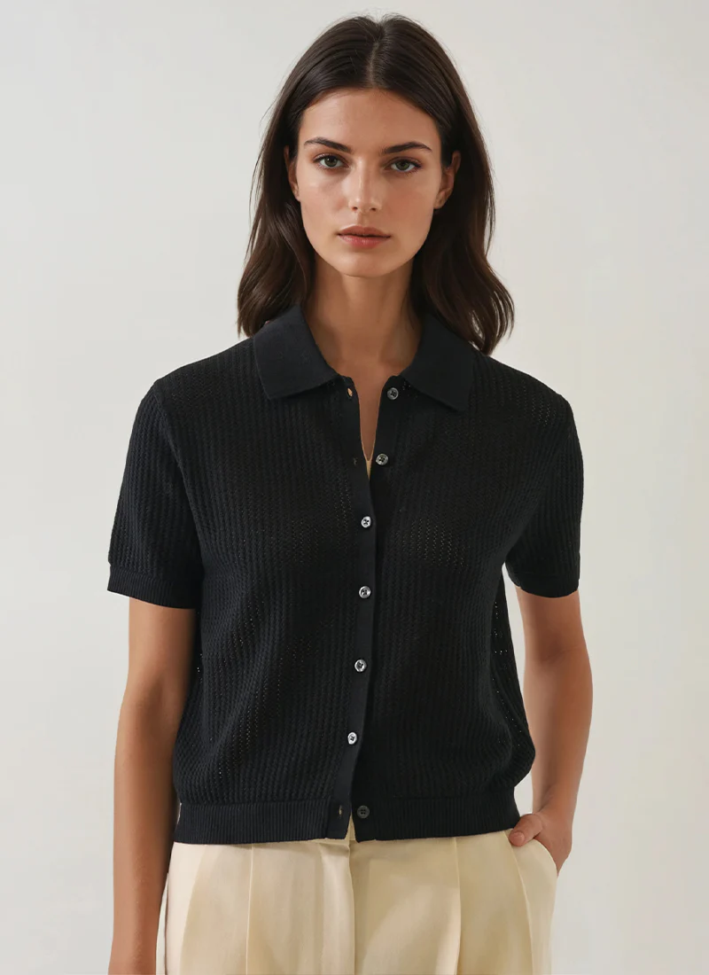 Cotton Cashmere Button-Up Knit