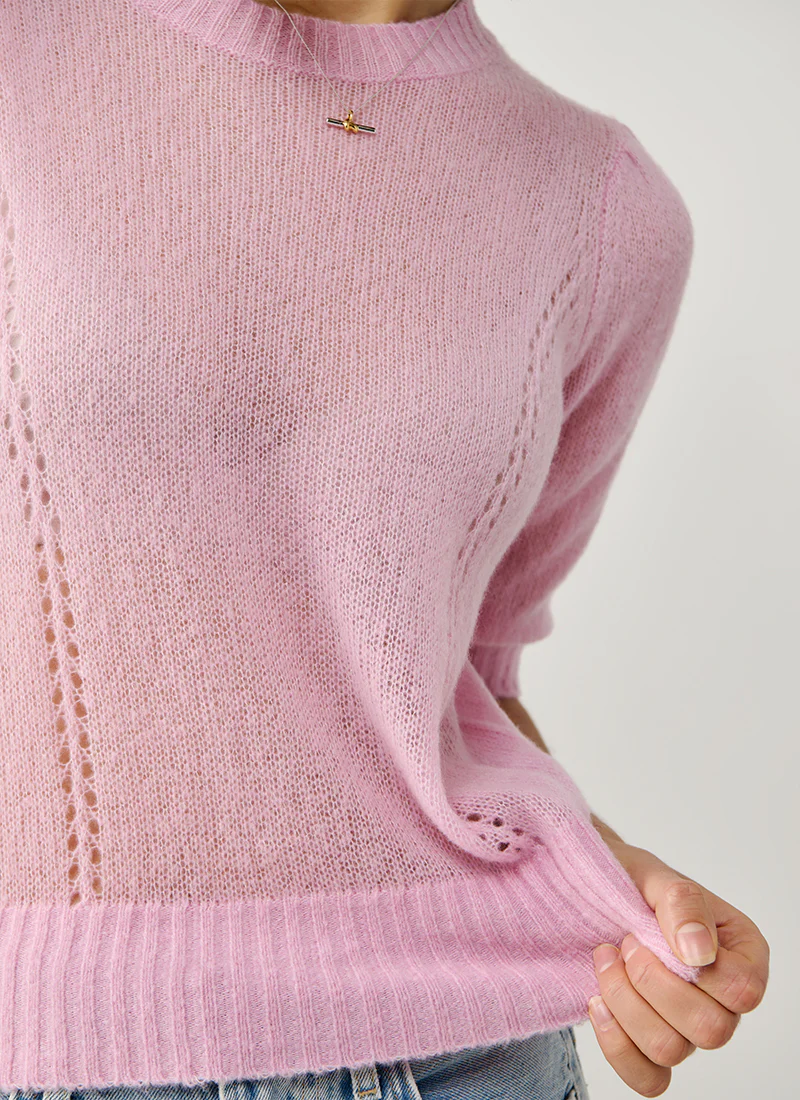 Short Sleeve Pointelle Sweater - Image 5