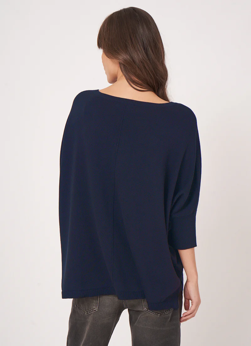 Oversized Cotton Blend Poncho Sweater - Image 2
