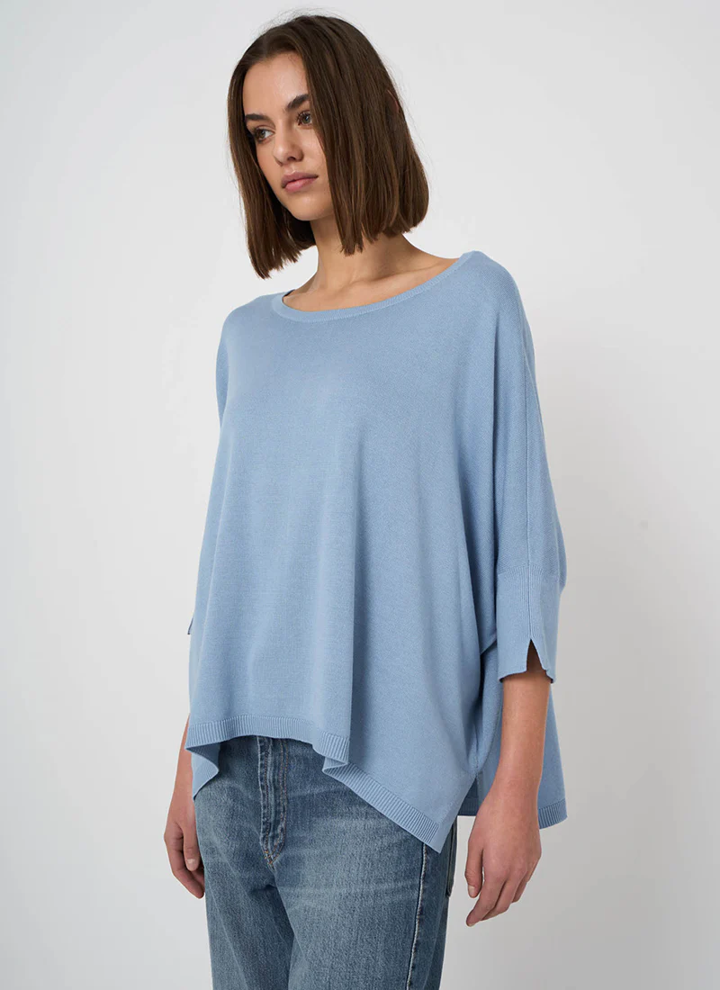 Oversized Cotton Blend Poncho Sweater - Image 4