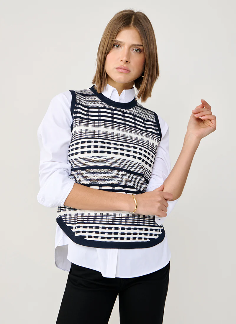2 Tone Jacquard Sleeveless Knit Vest - Image 3