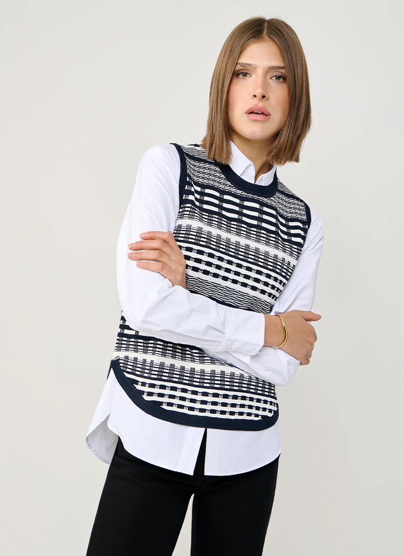 2 Tone Jacquard Sleeveless Knit Vest - Image 5