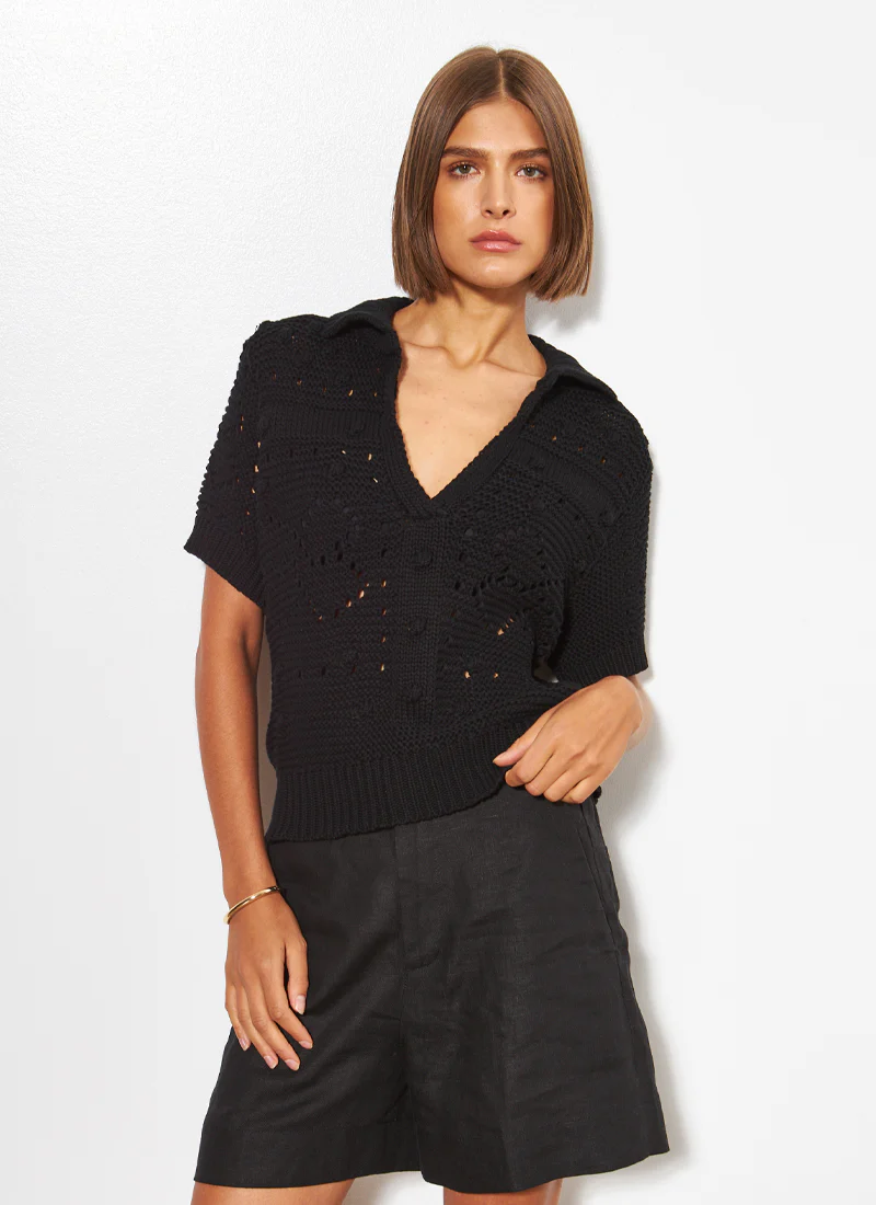 Aven Crochet Short Sleeve Sweater