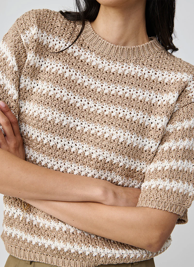 Cotton Boucle Striped Sweater - Image 2
