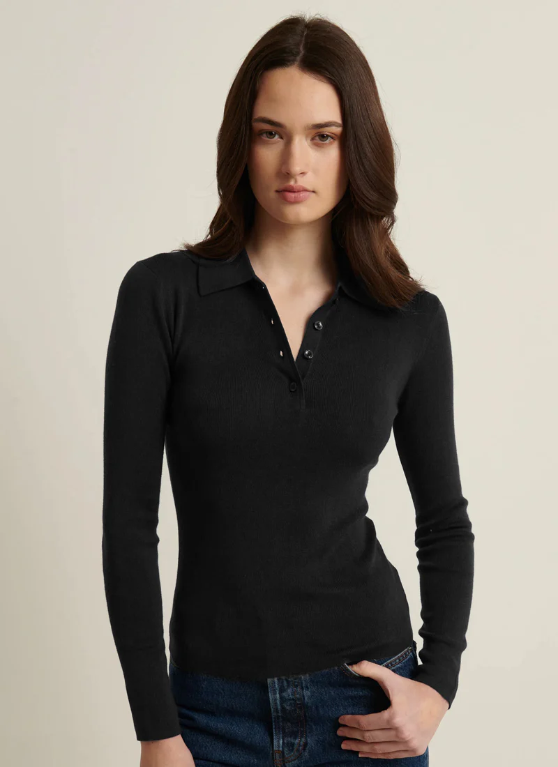 Extra Fine Merino Rib Fitted Polo Sweater