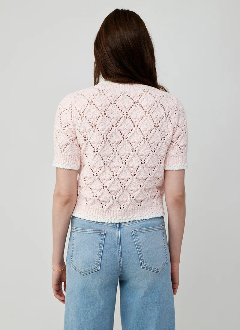 Fancy Popcorn Stitch Short Sleeve Crew Neck Sweater - Image 2