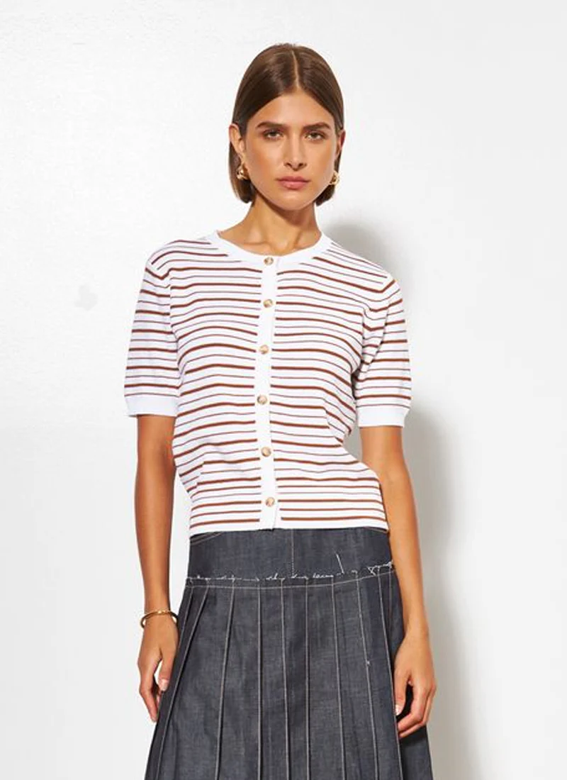 Kitty Stripe Button Up Short Sleeve Sweater - Image 2