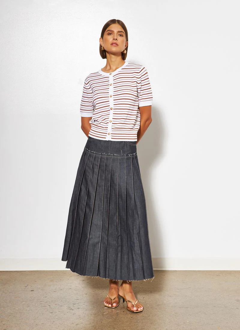 Kitty Stripe Button Up Short Sleeve Sweater - Image 5