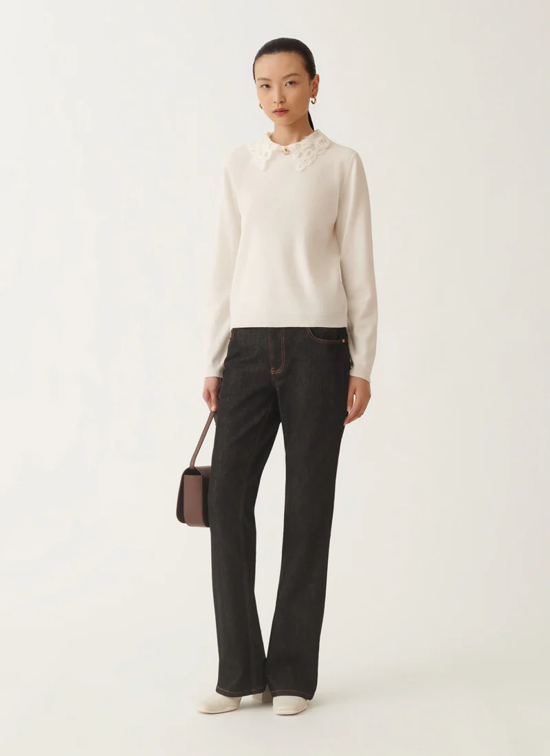 Lace Collar Crew Neck Sweater - Image 4