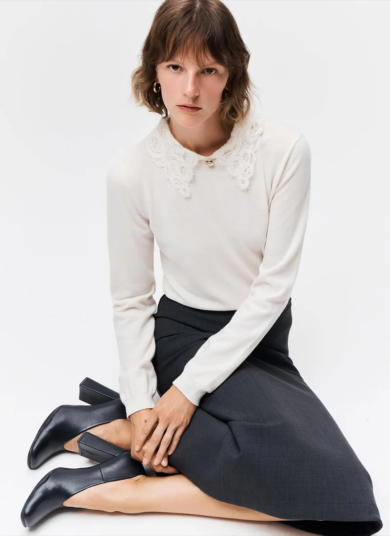 Lace Collar Crew Neck Sweater - Image 5