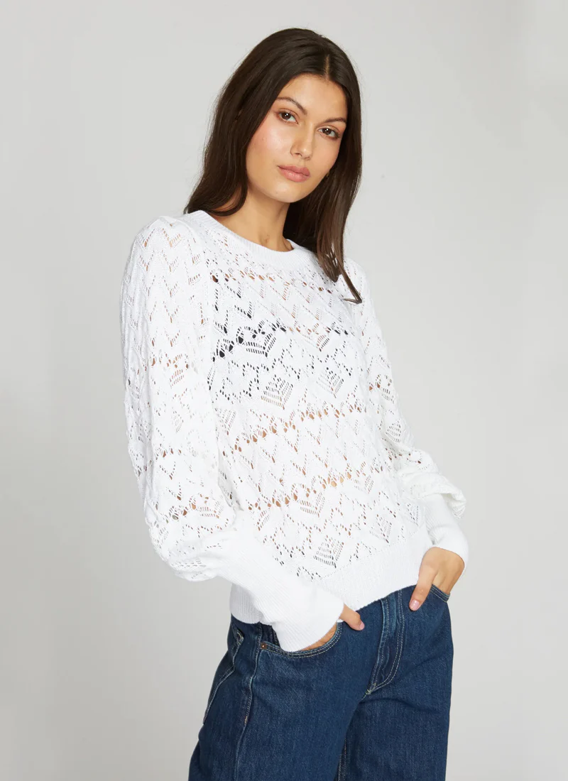 Pointelle Juliette Sleeve Crew Neck Pullover - Image 3