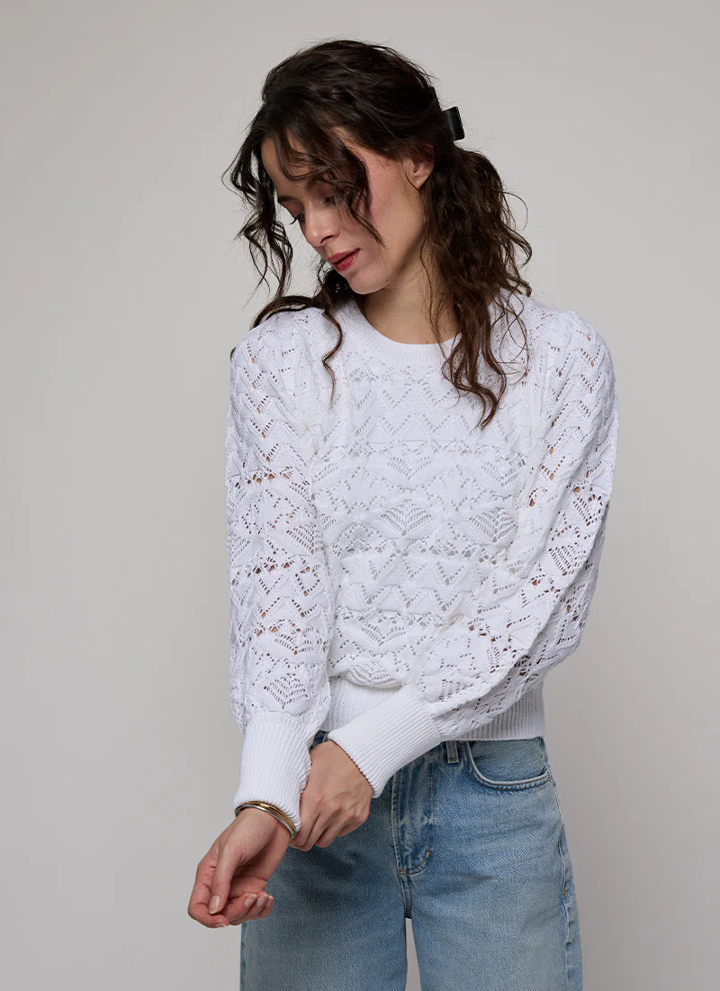 Pointelle Juliette Sleeve Crew Neck Pullover - Image 6