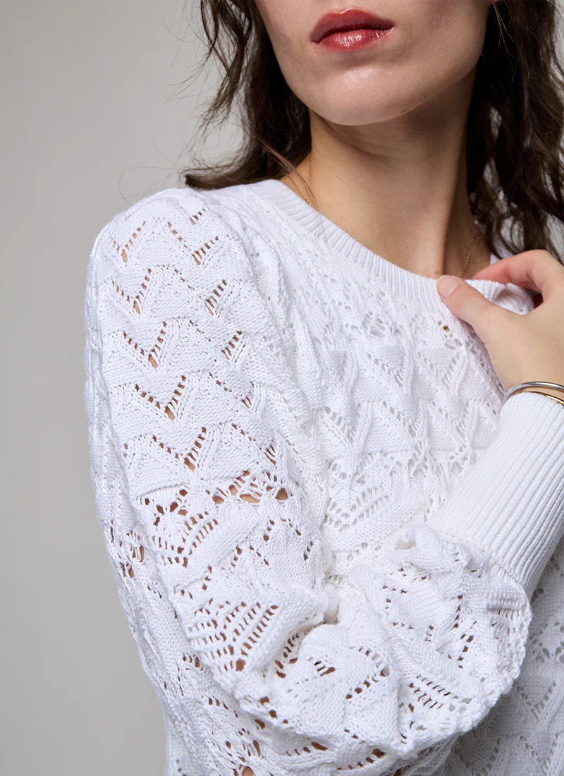 Pointelle Juliette Sleeve Crew Neck Pullover - Image 7