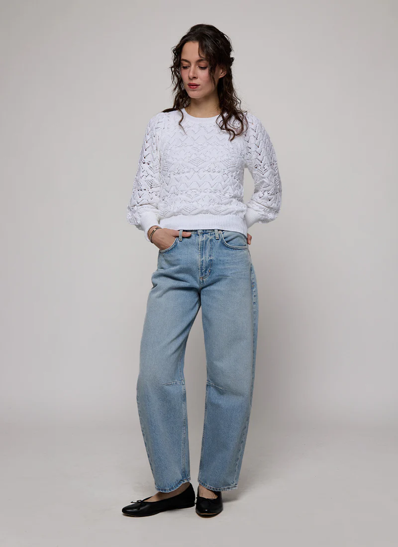 Pointelle Juliette Sleeve Crew Neck Pullover - Image 9