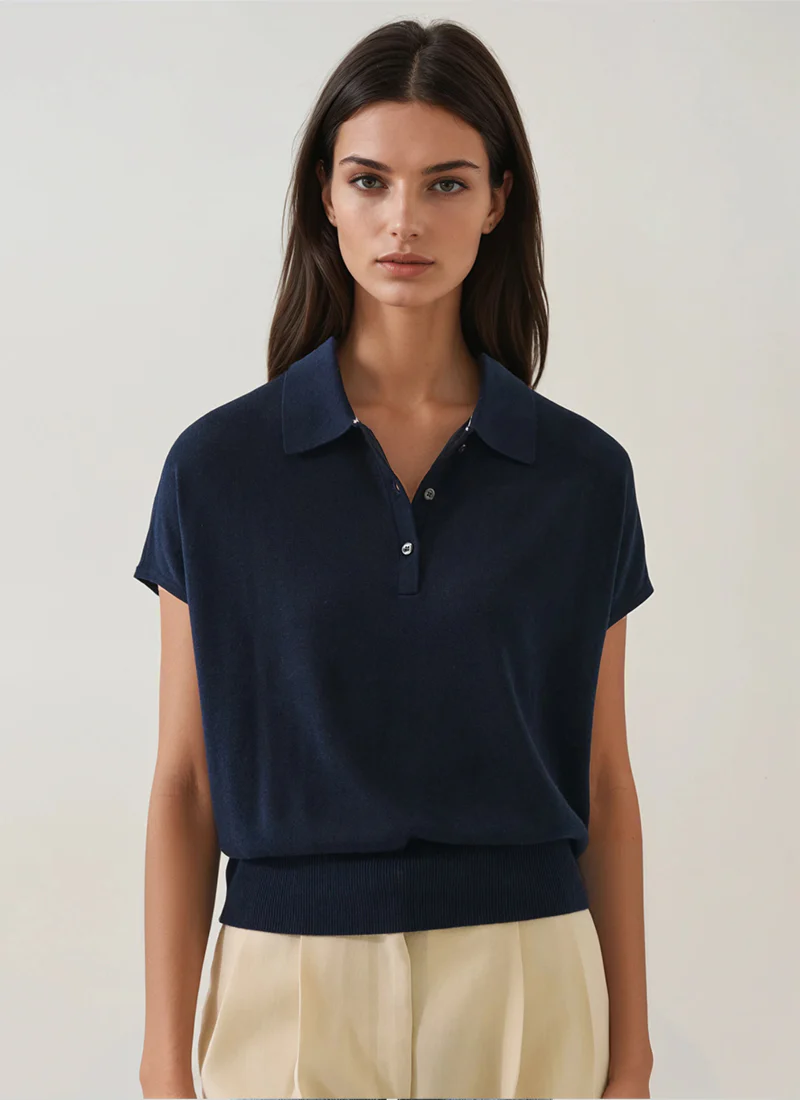 Short Sleeve Lyocell Cashmere Dolman Polo