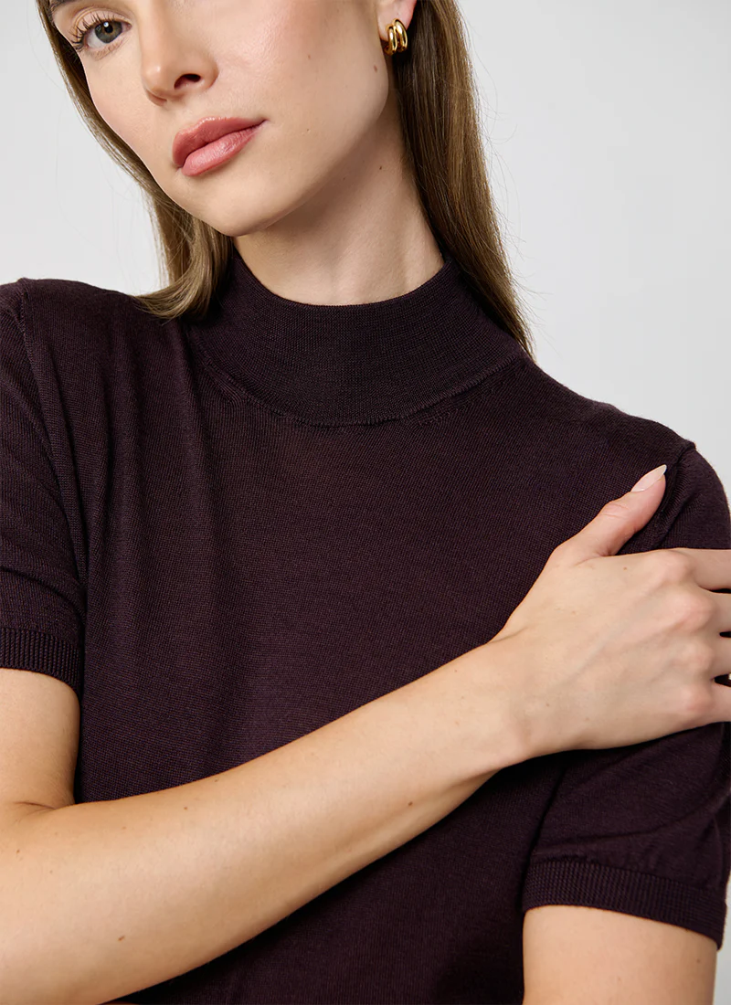 Short Sleeve Wool Silk Mock Neck Knit - Image 3