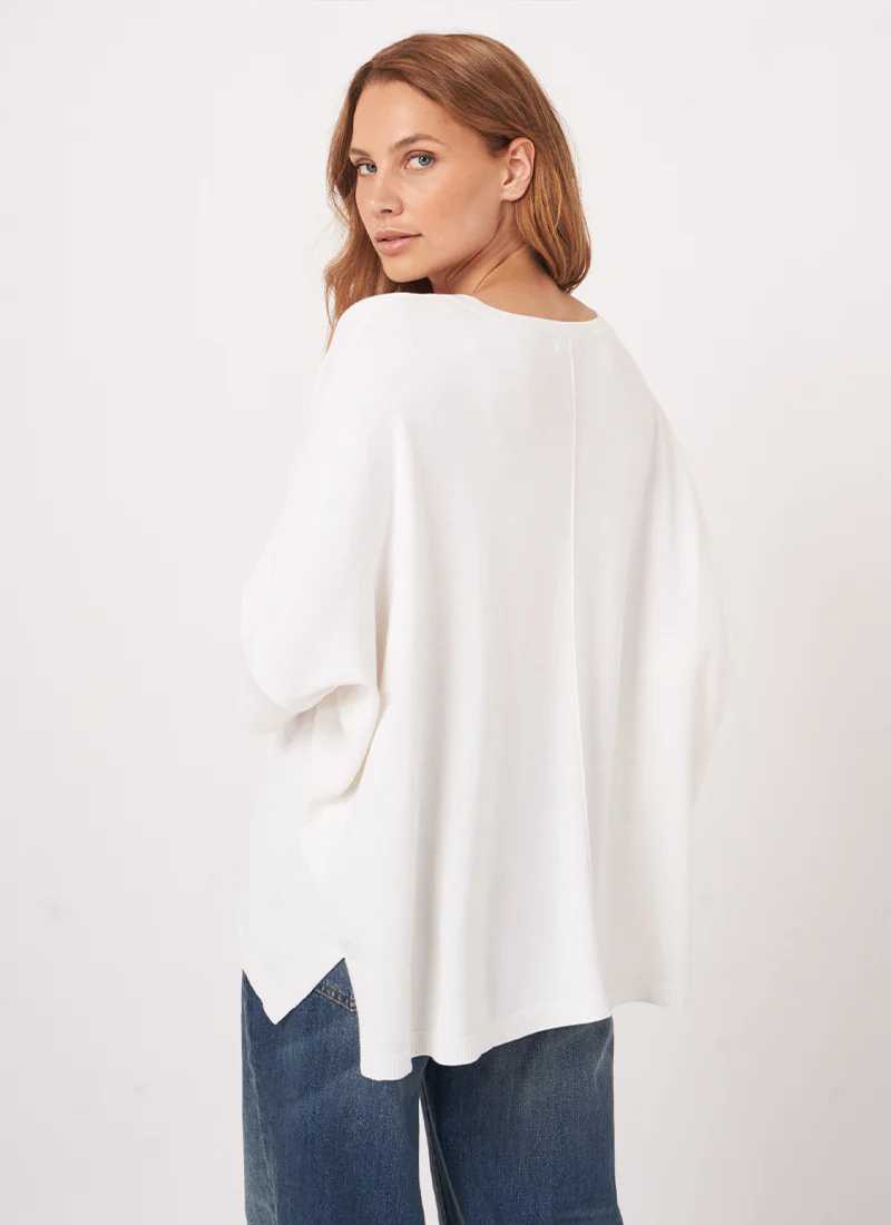 Oversized Cotton Blend Poncho Sweater - Image 2