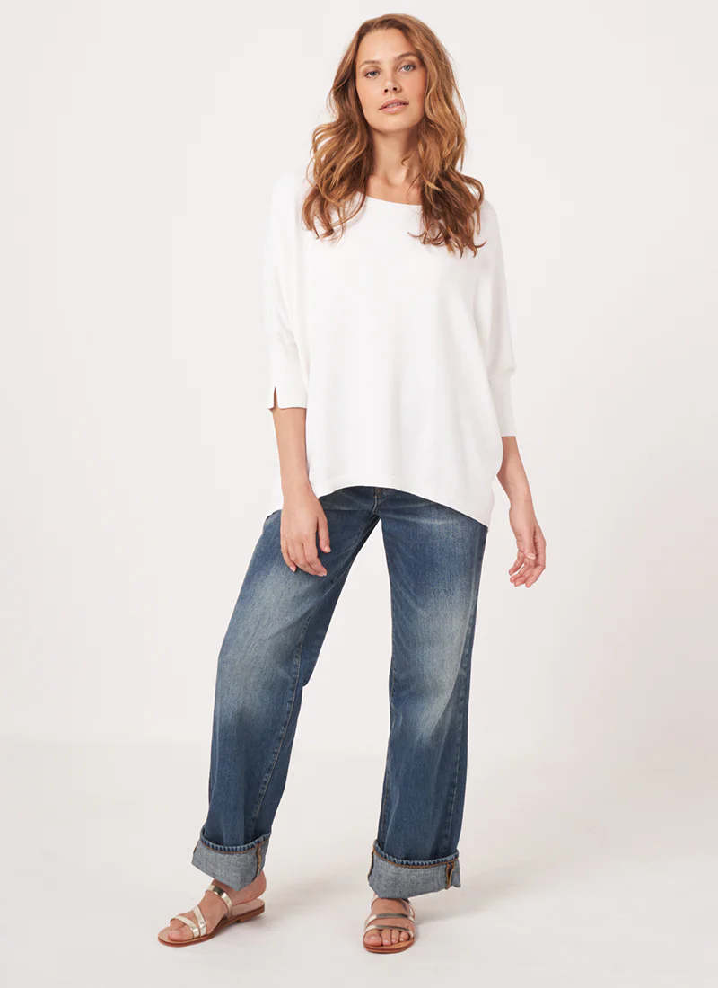 Oversized Cotton Blend Poncho Sweater - Image 4