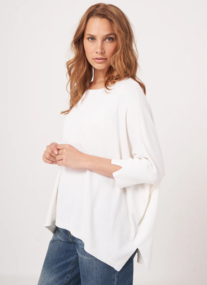 Oversized Cotton Blend Poncho Sweater - Image 5