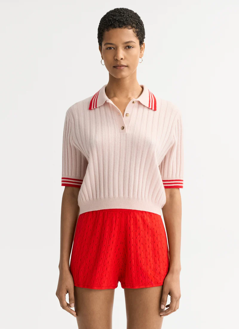 Striped Pique Cashmere Polo