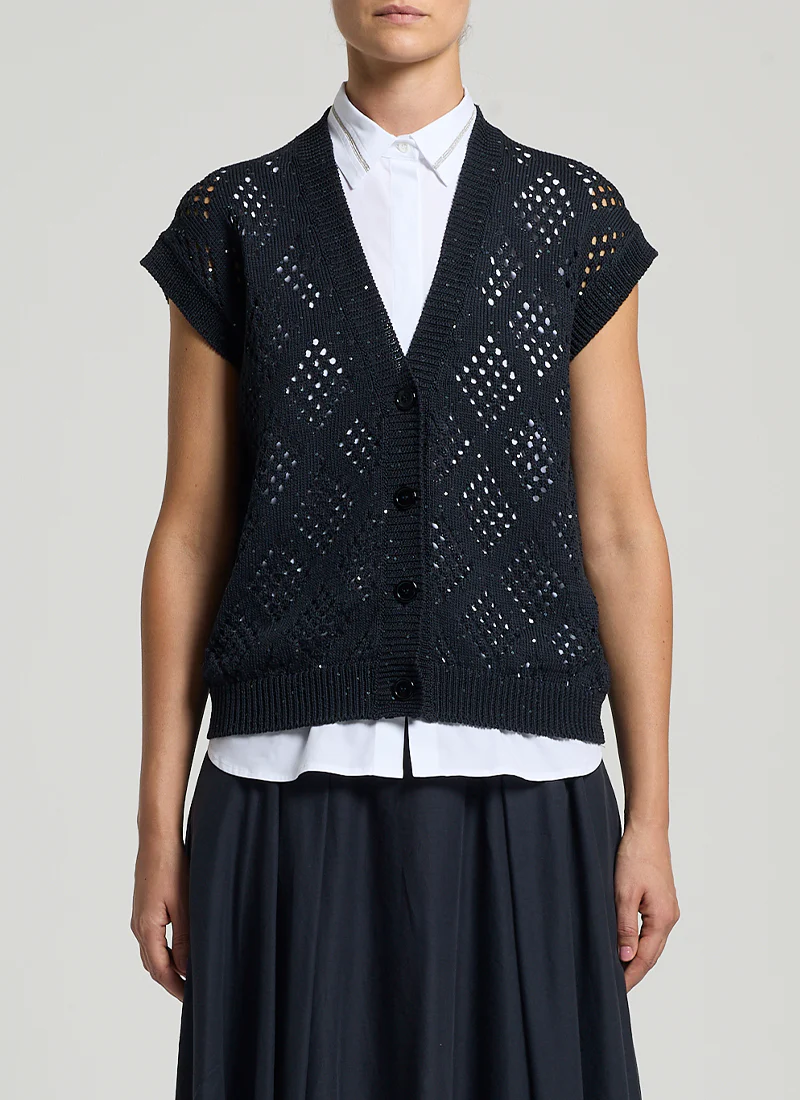 Micro Sequin Sleeveless Cardigan