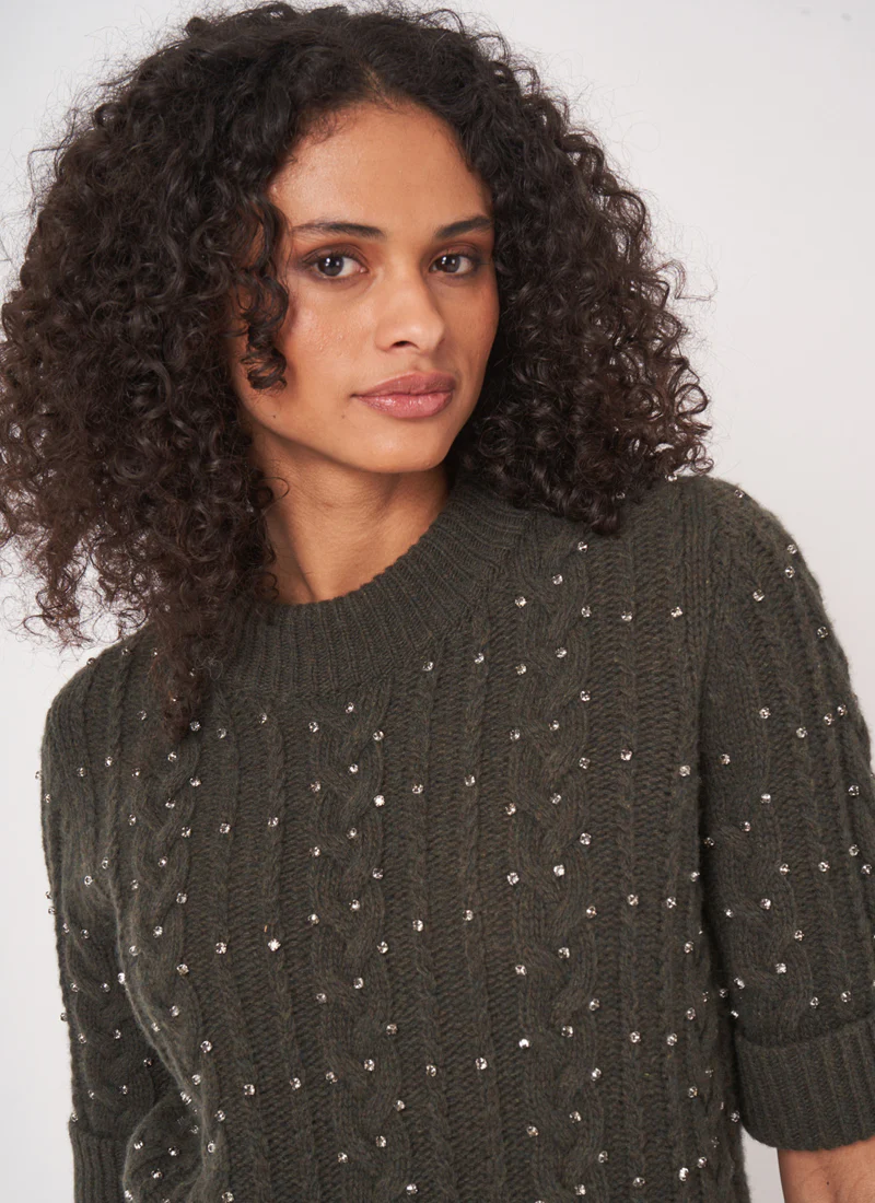 Extra fine Short Sleeve Crystal Embroidered Sweater - Image 3