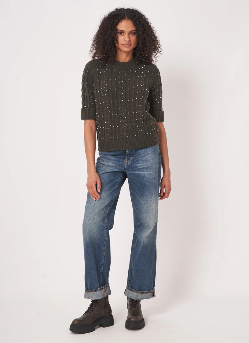 Extra fine Short Sleeve Crystal Embroidered Sweater - Image 5