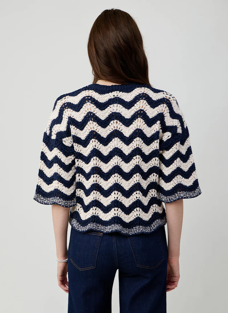 Zig Zag Stitch Short Sleeve Crew Top - Image 2