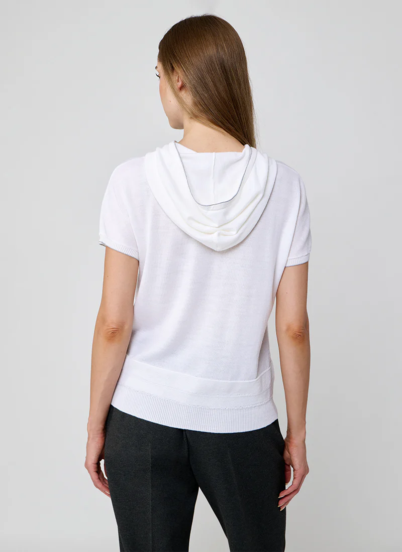 Hooded Short Sleeve Tipped Sweater - Image 2