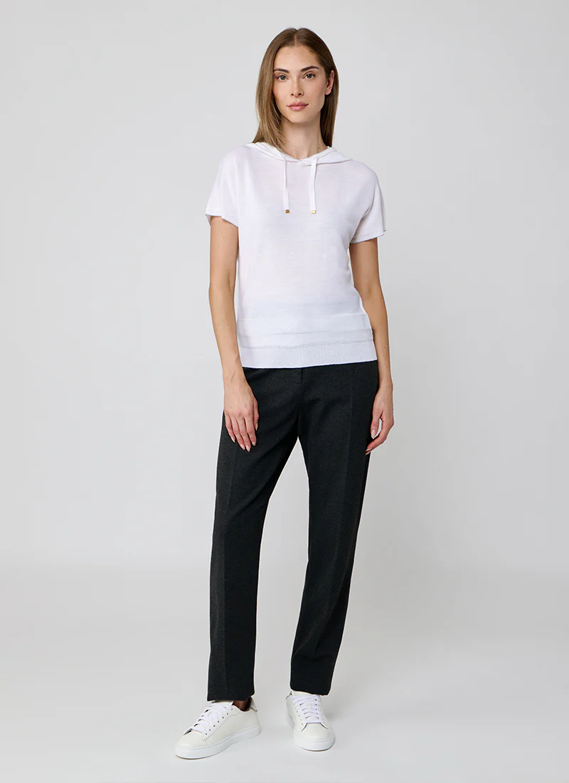 Hooded Short Sleeve Tipped Sweater - Image 5