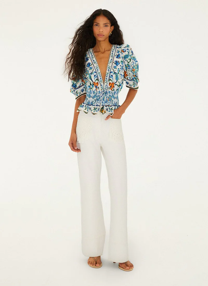 Flora Tile Off-White Blouse - Image 4