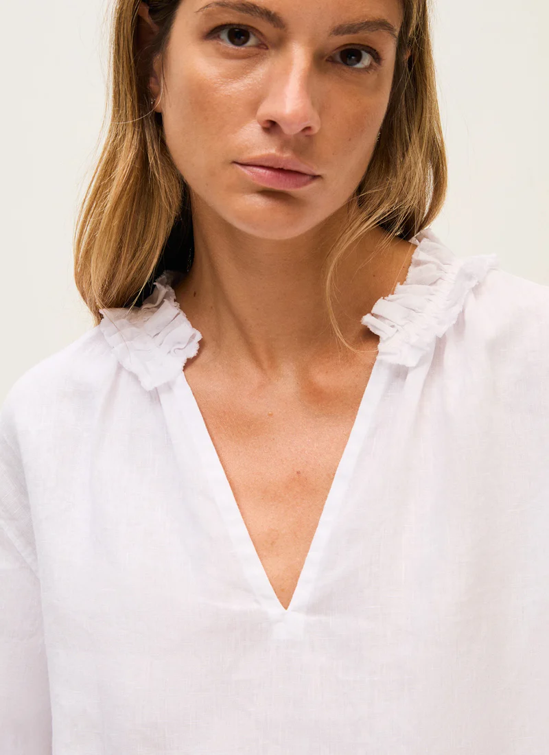 Ruffle Collar Linen Blouse - Image 2