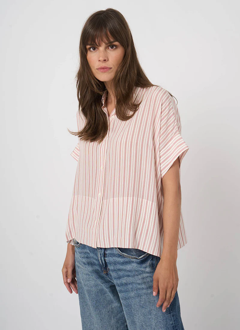 Silk Stripe Short Sleeve Blouse - Image 4