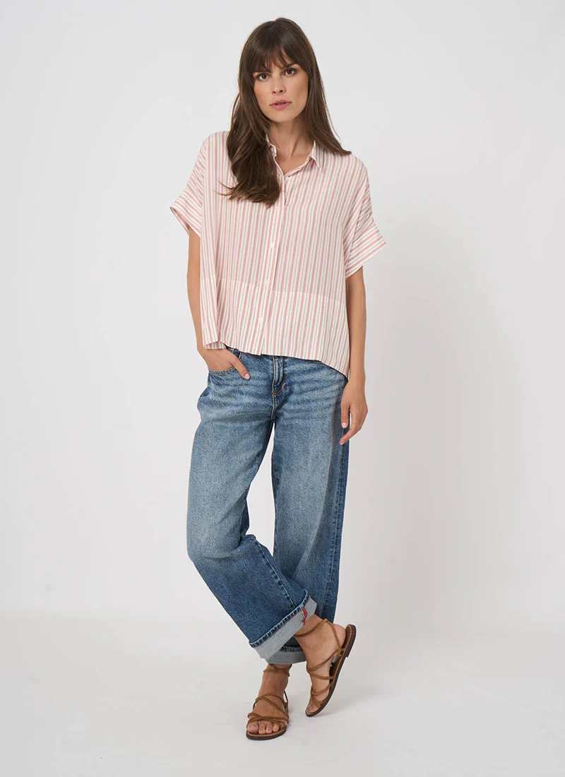 Silk Stripe Short Sleeve Blouse - Image 5