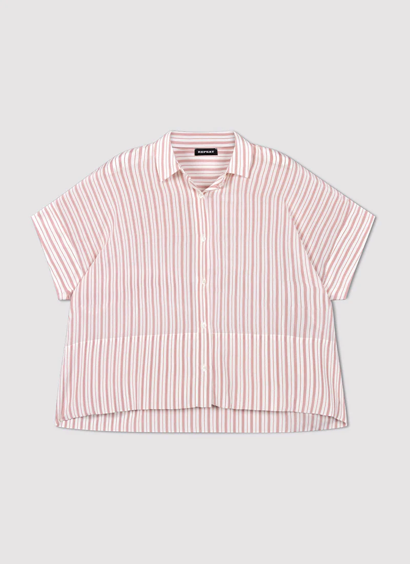 Silk Stripe Short Sleeve Blouse - Image 6
