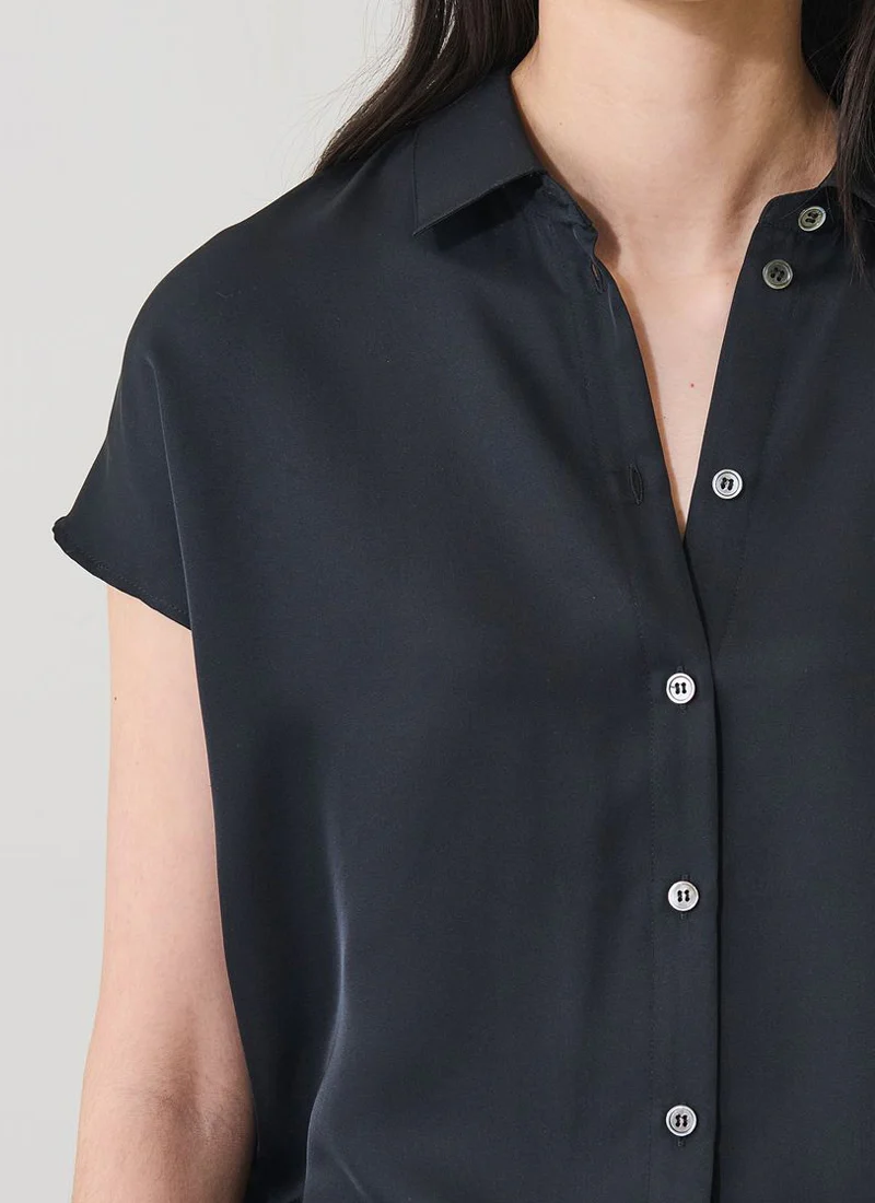 Short Sleeve Silk Dolman Sleeve Shirt - Image 2