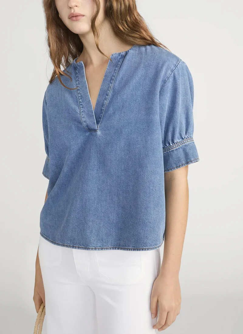The Denim V-neck Popover Top - Image 3