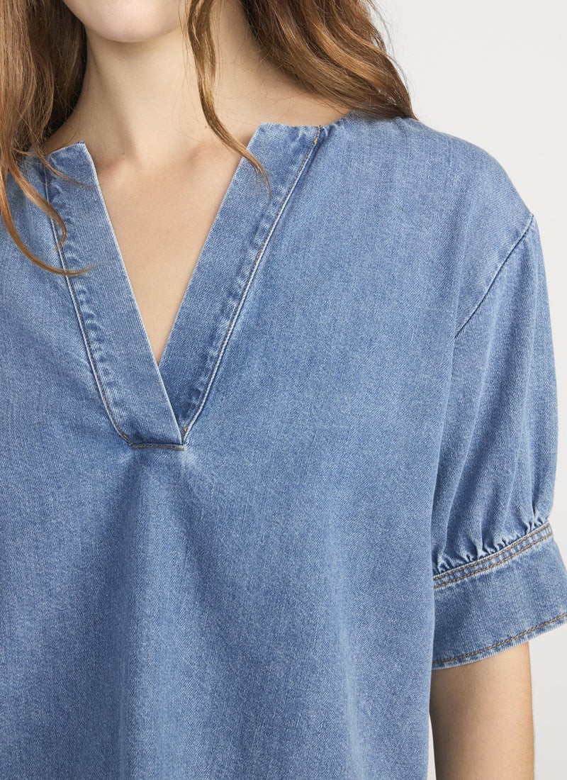 The Denim V-neck Popover Top - Image 4