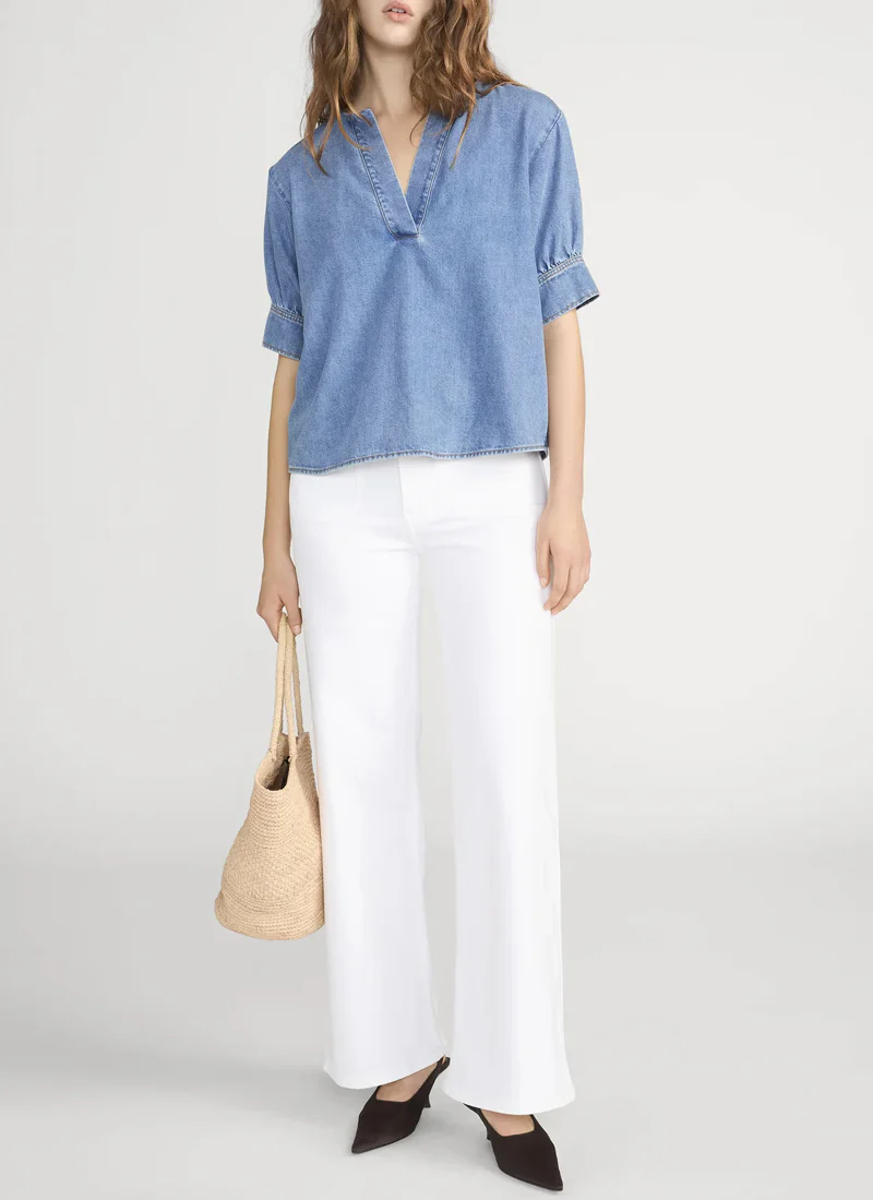 The Denim V-neck Popover Top - Image 5