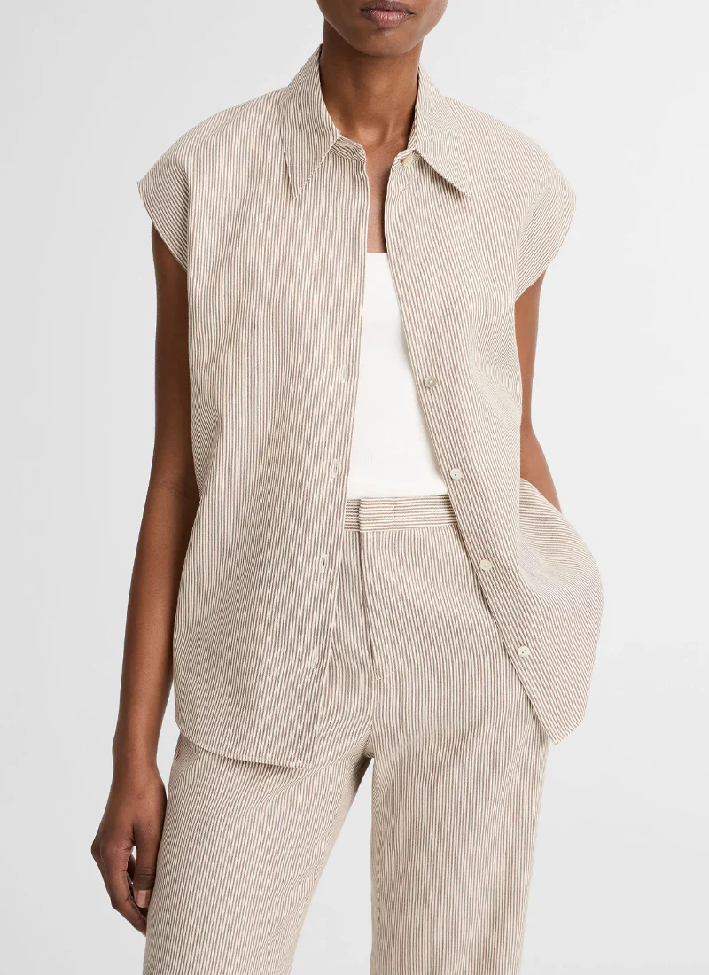 Ticking Stripe Cap Sleeve Blouse - Image 2