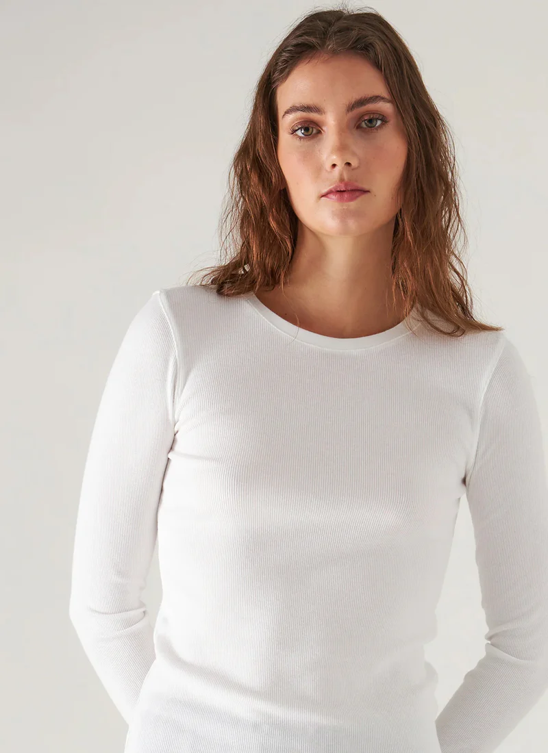 Long Sleeve Cotton Modal Rib Crew Neck T-Shirt - Image 2