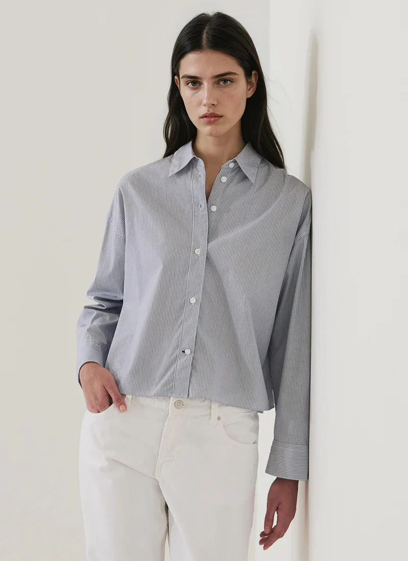 Long Sleeve Cotton Stripe Boxy Shirt