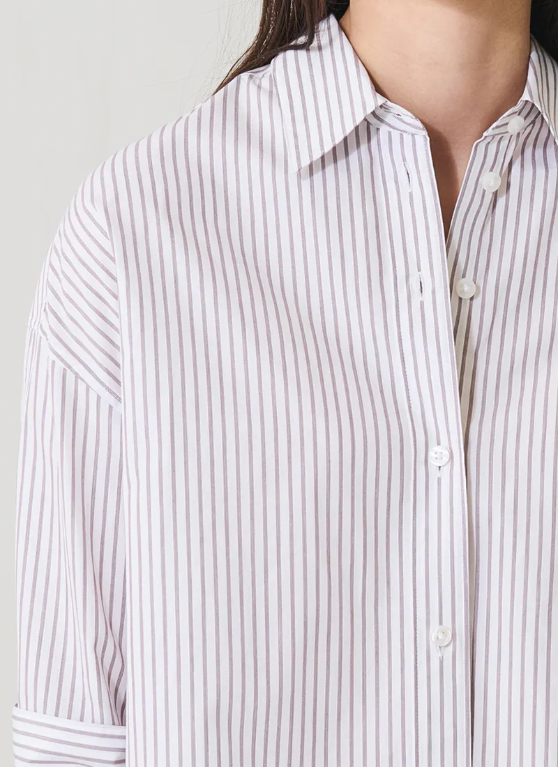 Long Sleeve Cotton Stripe Boxy Shirt - Image 2