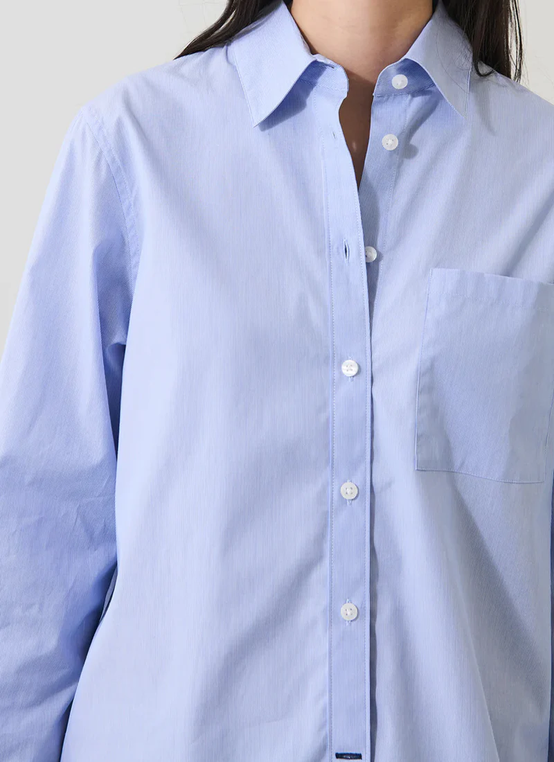 Long Sleeve Cotton Stripe Boyfriend Pocket Shirt - Image 2
