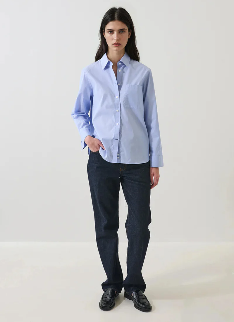 Long Sleeve Cotton Stripe Boyfriend Pocket Shirt - Image 4