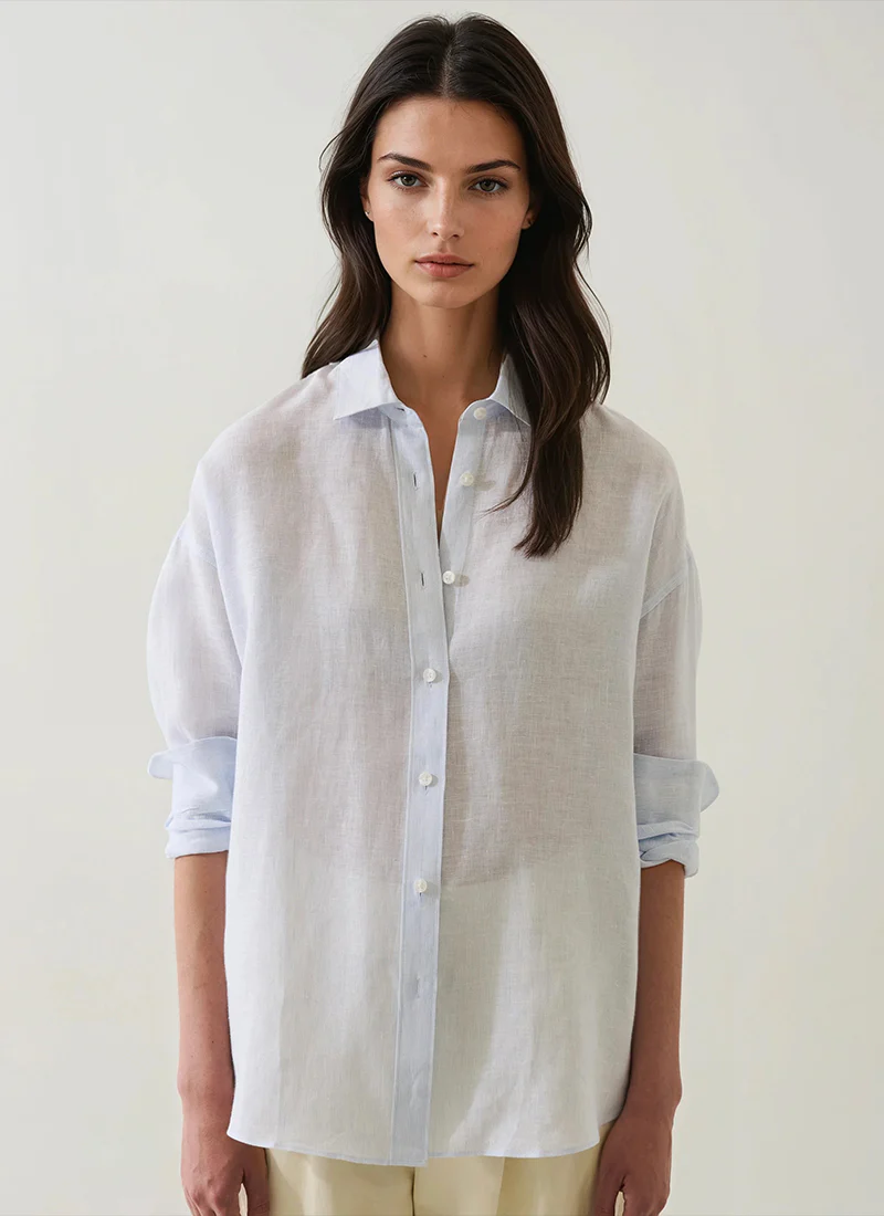 Linen Stripe Boyfriend Shirt