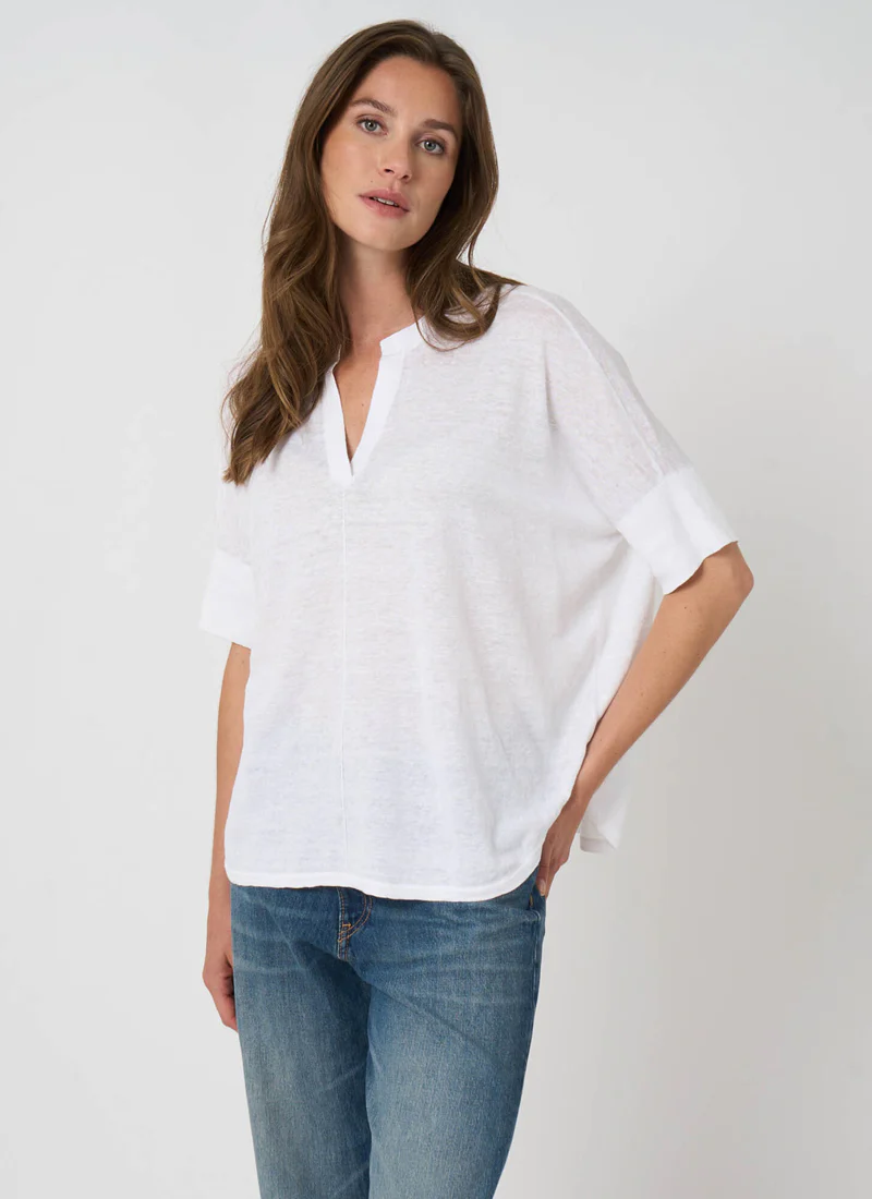 Linen Slit Neck Poncho Top - Image 5